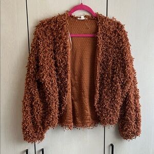 Brown Textured Open Cardigan